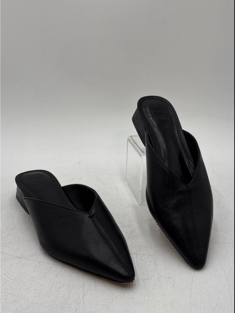 Marc Fisher LTD Black Leather Pointed Mule Heels, Size 5